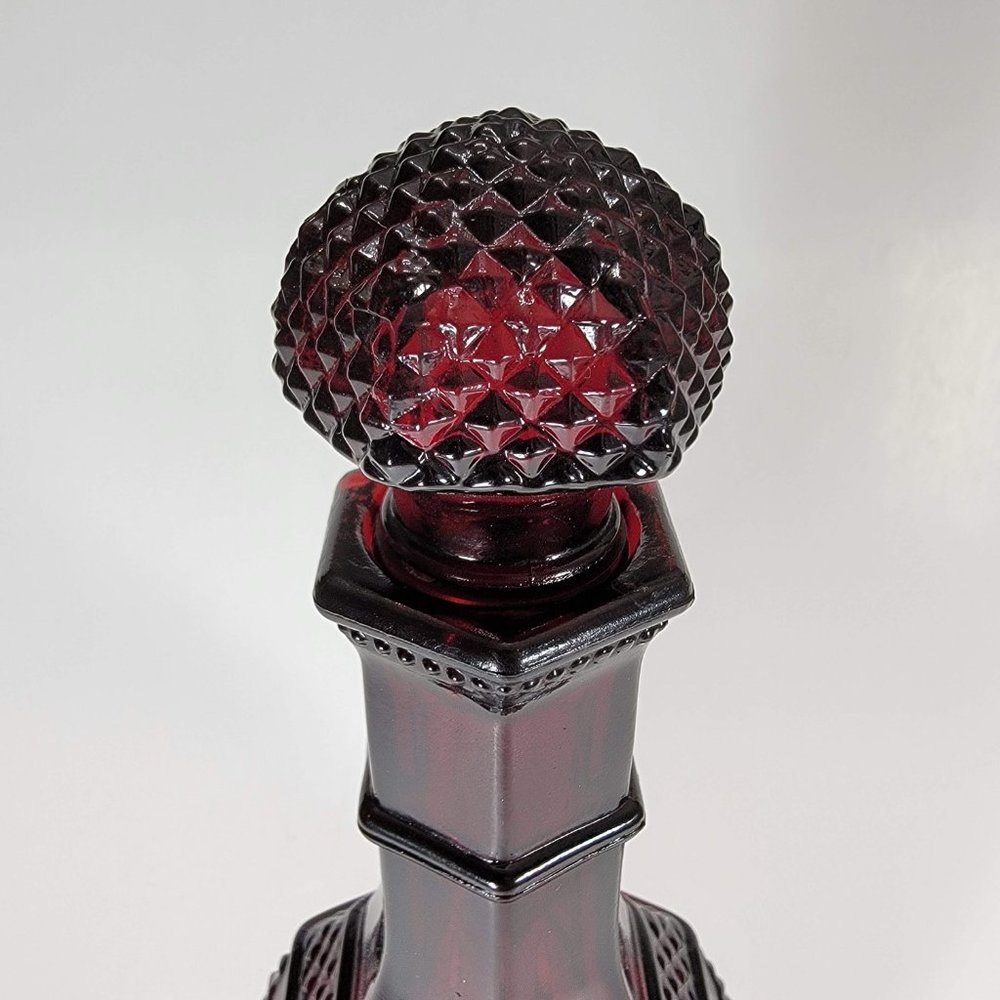 Avon 1876 Cape Cod Wine Decanter Oil Vinegar Dispenser Ruby Red Glass Vintage - Picture 3 of 10